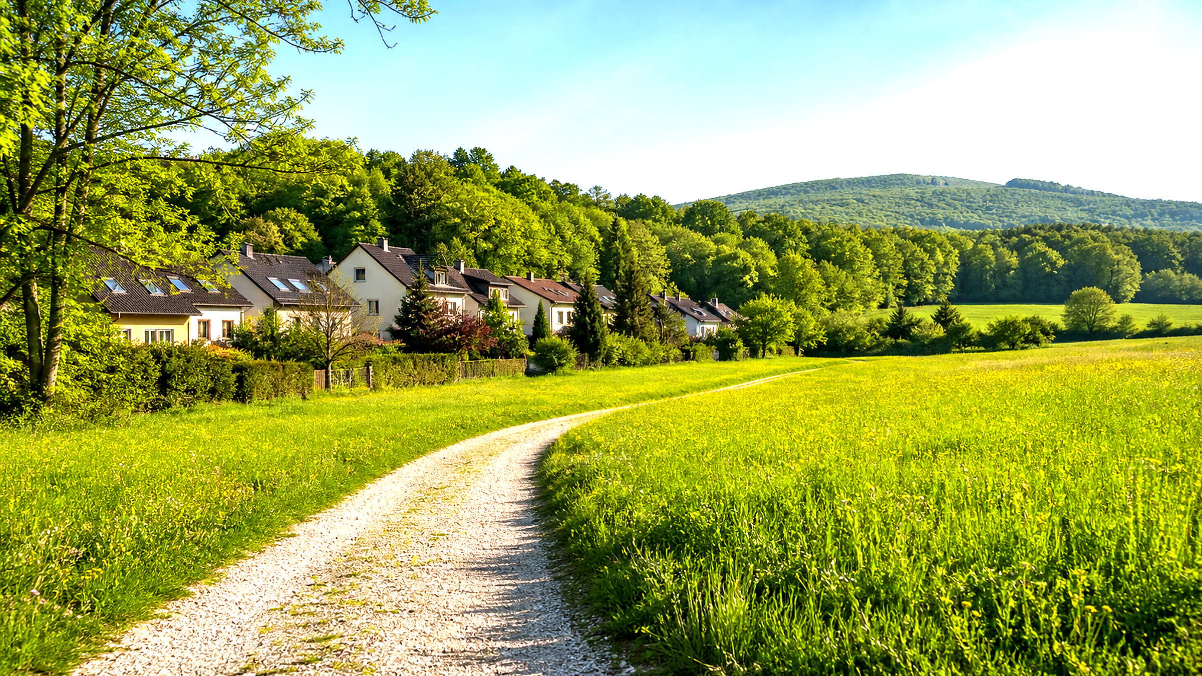 Wienerwaldlandschaft mit Wald, Wiesen und bewohnter Gemeinde